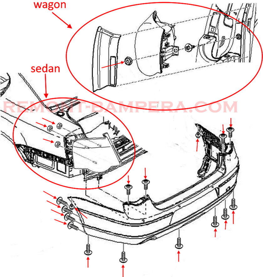 Схема крепления заднего бампера VW Passat B6