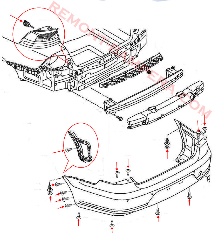 VW Passat B7 Heckstoßstangen-Montagediagramm