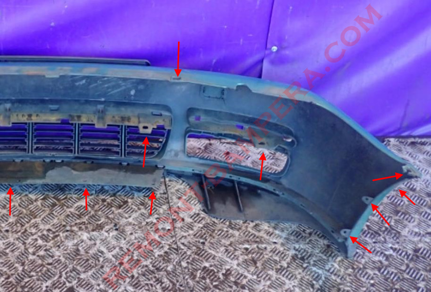 Befestigungspunkte für die vordere Stoßstange VW Polo III 1994–2002