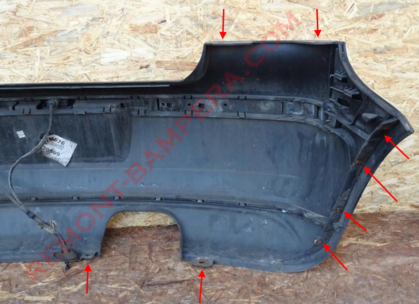emplacements de montage du pare-chocs arrière VW Polo IV 2001–2010