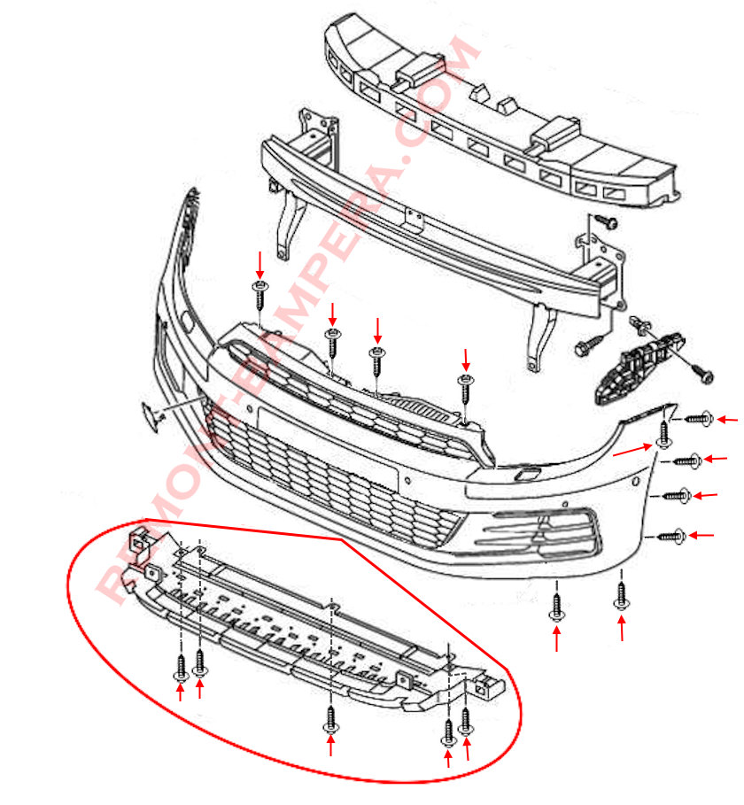 VW Scirocco III 2008-2017 Front Bumper Mounting Diagram