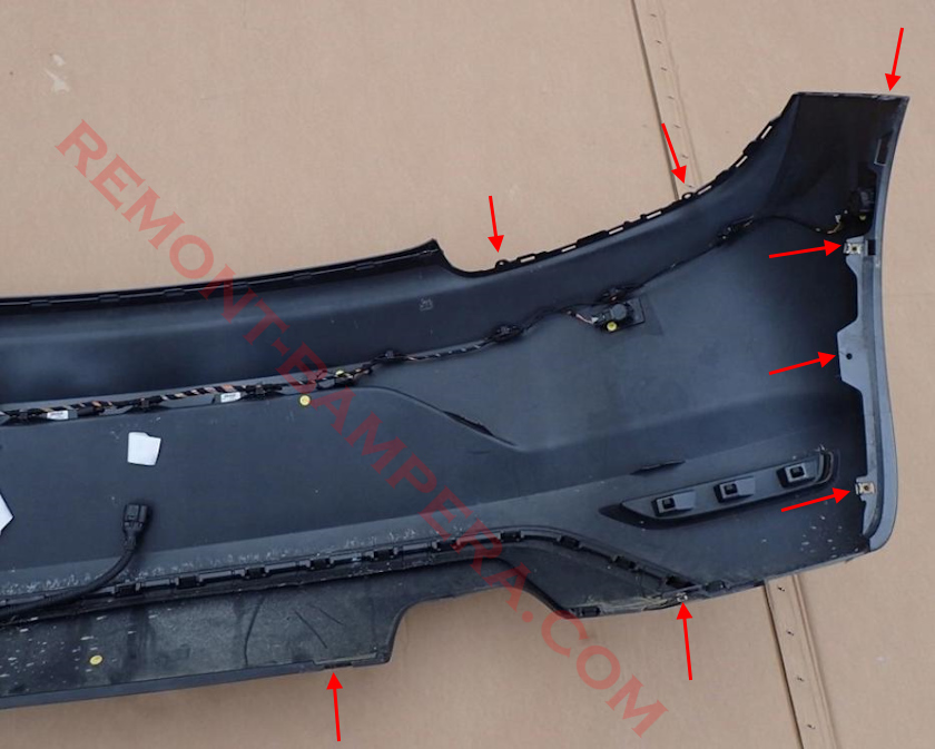 mounting locations of the rear bumper VW Scirocco III 2008-2017