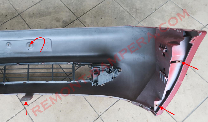 Posizioni di montaggio del paraurti anteriore VW Sharan mk1 1995-2000