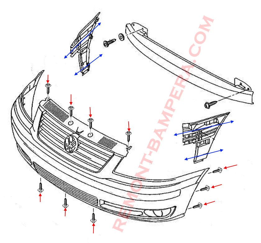 Front Bumper Mounting Diagram VW Sharan mk1 2000-2010