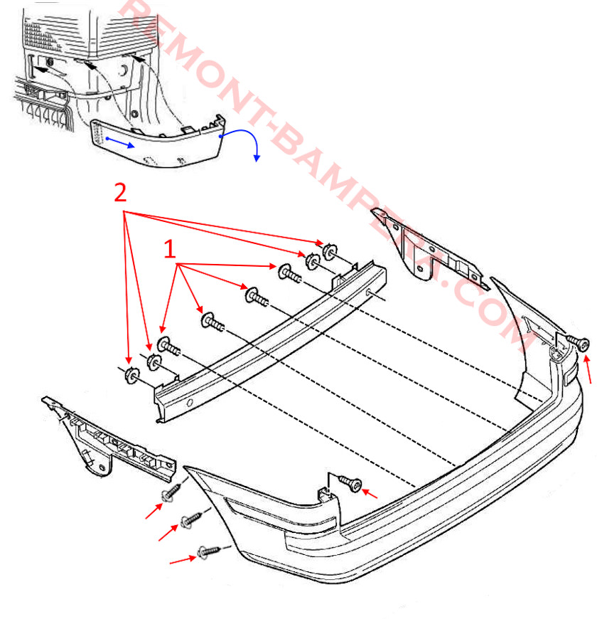 Rear bumper mounting diagram VW Sharan mk1 2000-2010