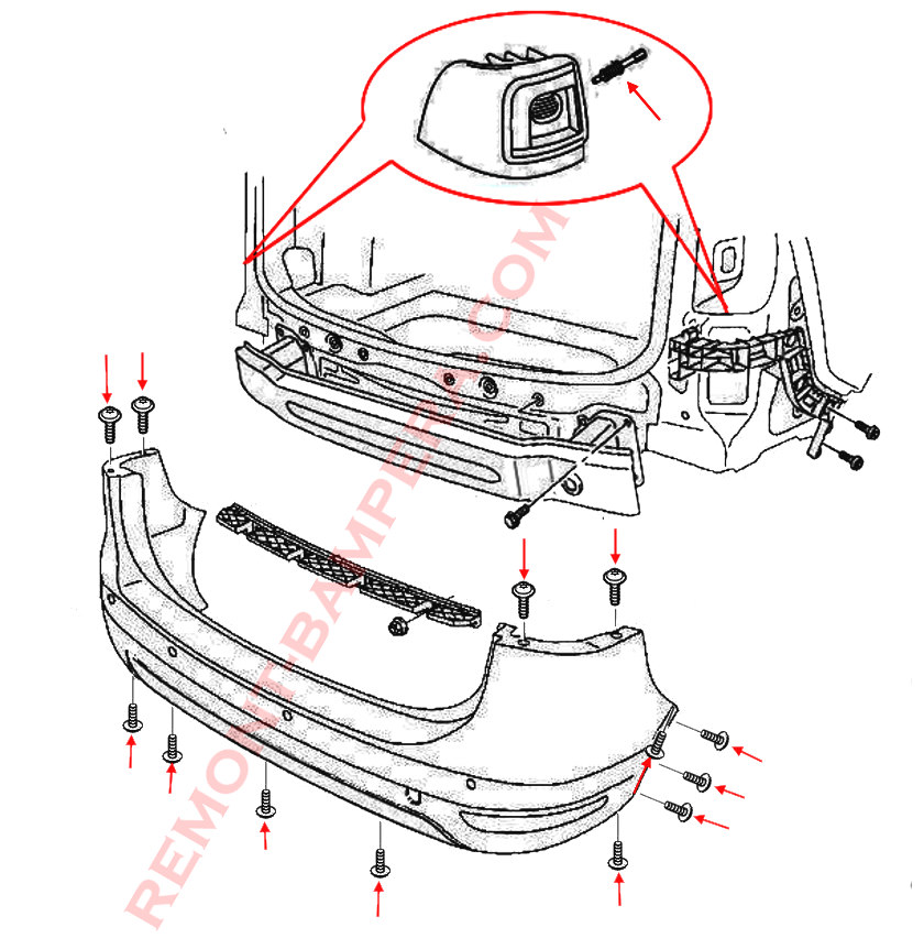 rear bumper mounting diagram vw sharan ii 2010-2022
