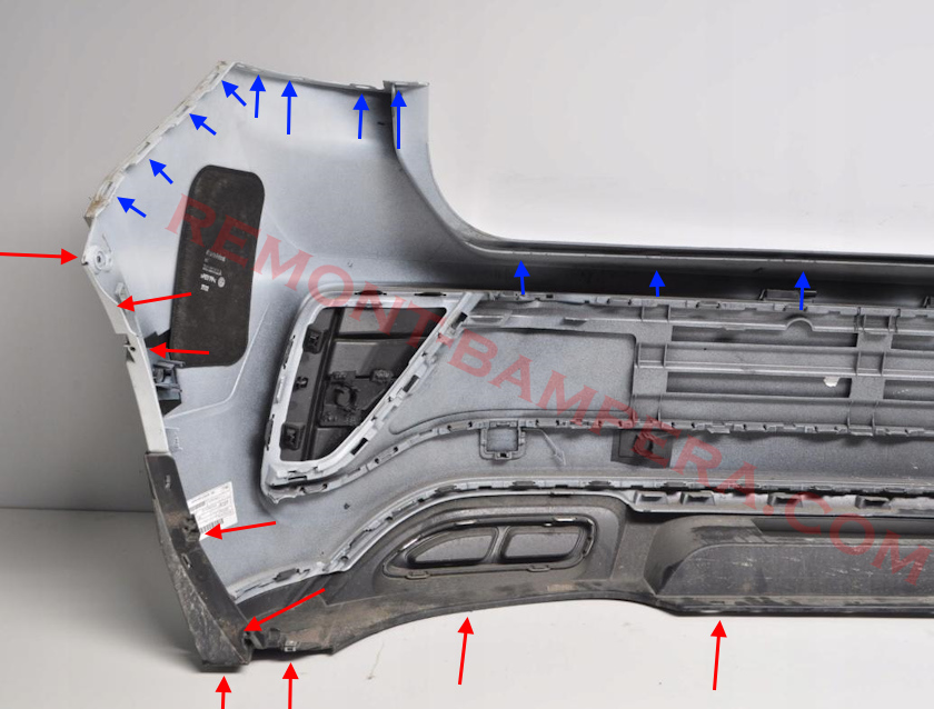 mounting locations of the rear bumper VW T-Roc I 2017+