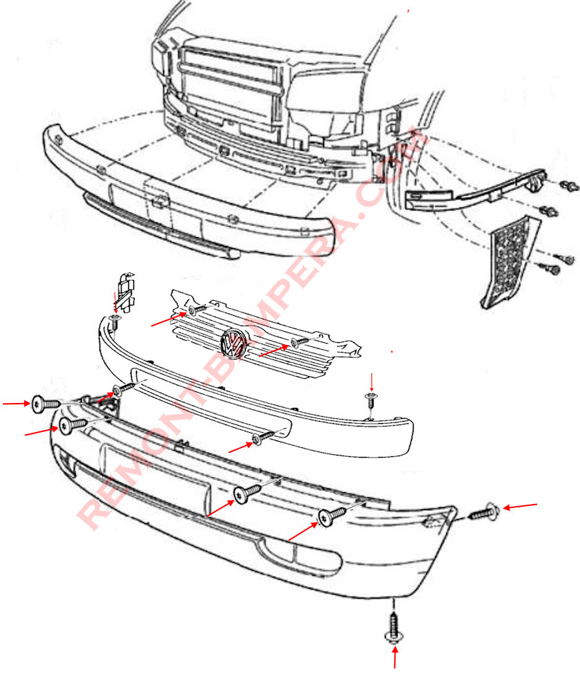 Front Bumper Mounting Diagram VW T4 1990-2003