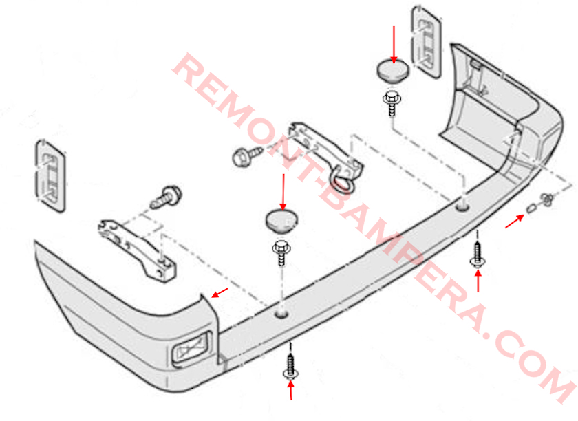 VW T4 1990-2003 Rear Bumper Mounting Diagram