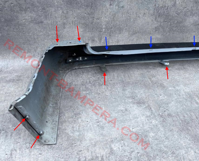 mounting locations for rear bumper VW T5 (T5.2) 2003-2015