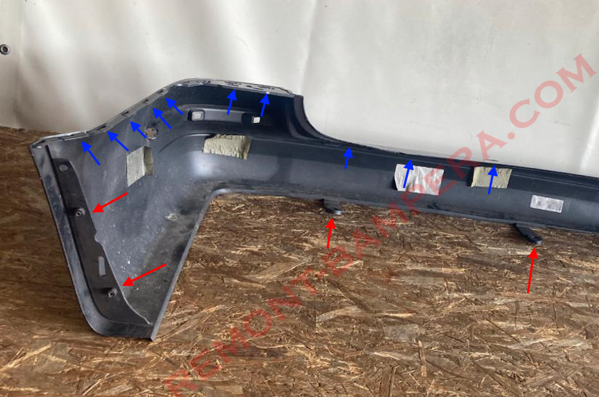 mounting locations of the rear bumper VW T6 (T6.1) 2015-2024