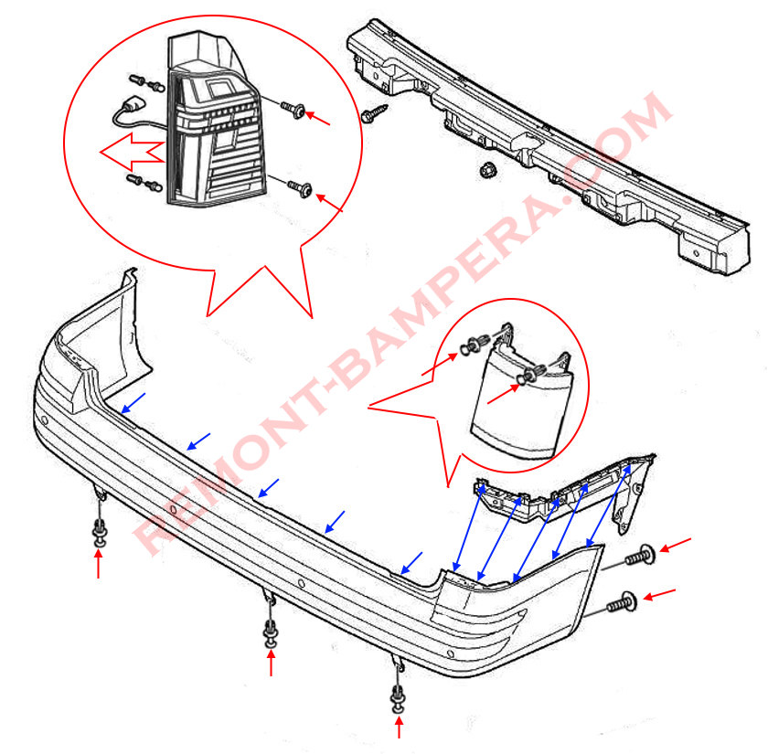 rear bumper mounting diagram VW T6 (T6.1) 2015-2024