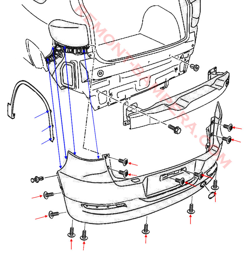 rear bumper mounting diagram vw tiguan i 2007-2018