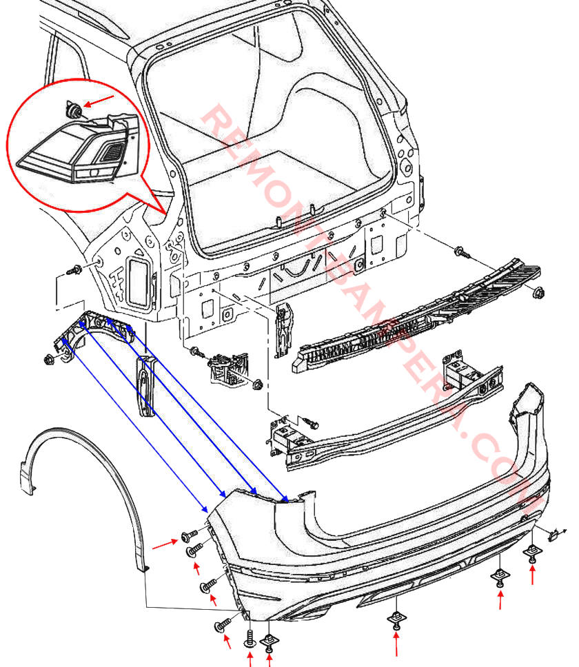 rear bumper mounting diagram vw tiguan 2 2016-2024