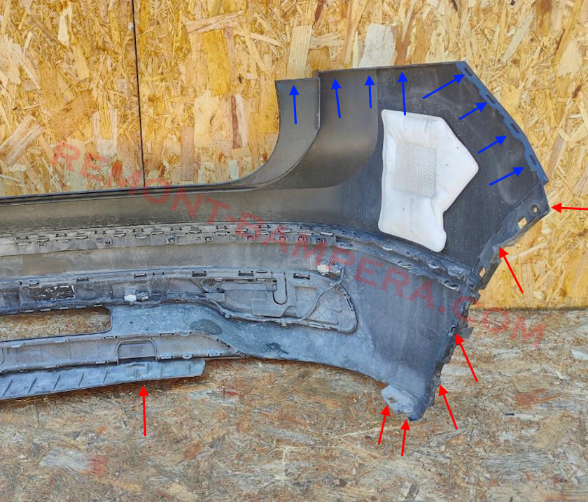 mounting locations of the rear bumper VW Tiguan 2 2016-2024