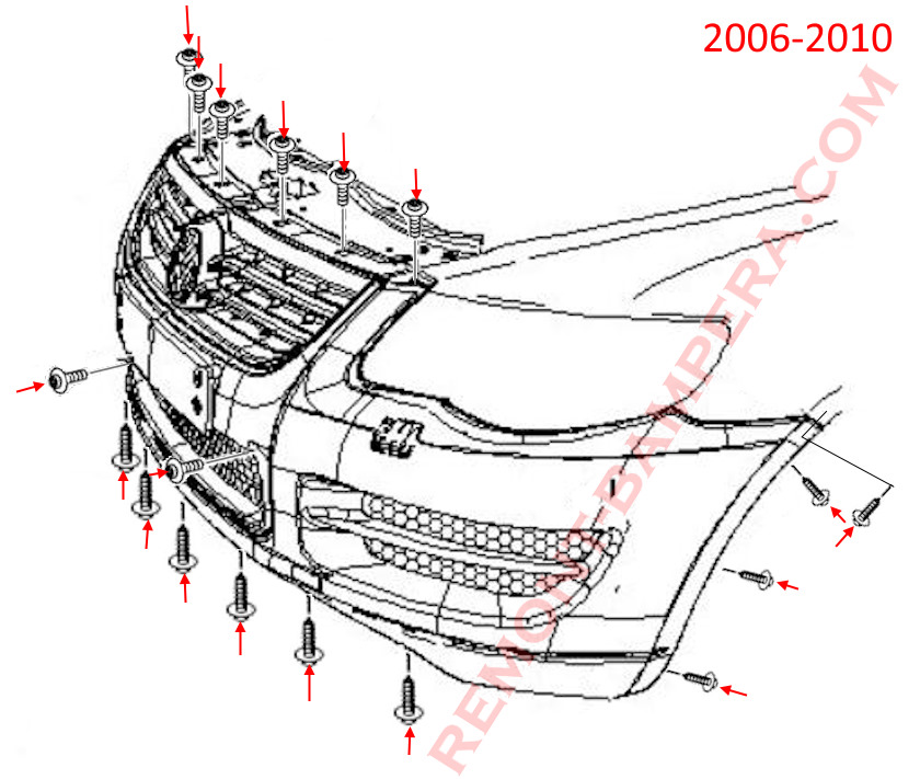 Front Bumper Mounting Diagram Volkswagen Touareg Mk1 2006-2010