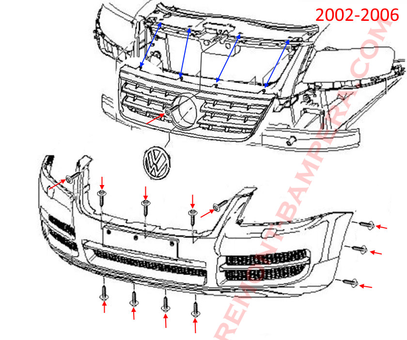 Front Bumper Mounting Diagram Volkswagen Touareg Mk1 2002-2006