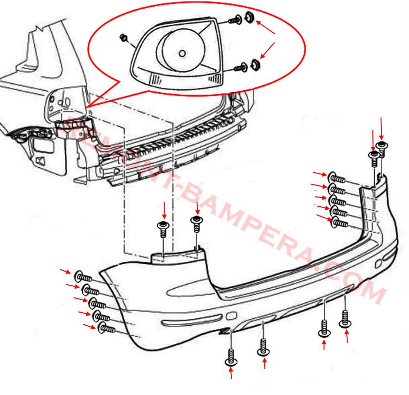 rear bumper mounting diagram VW Touareg I 2002-2010