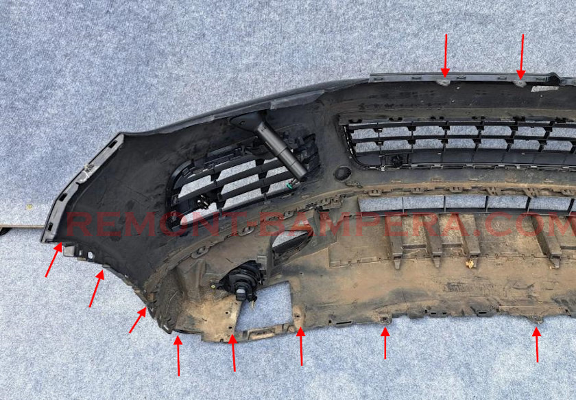 Montageorte für die vordere Stoßstange VW Touareg II 2010-2018