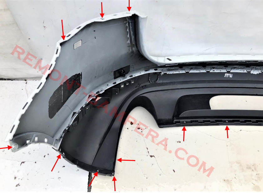 Montageorte der Heckstoßstange VW Touareg II 2010-2018