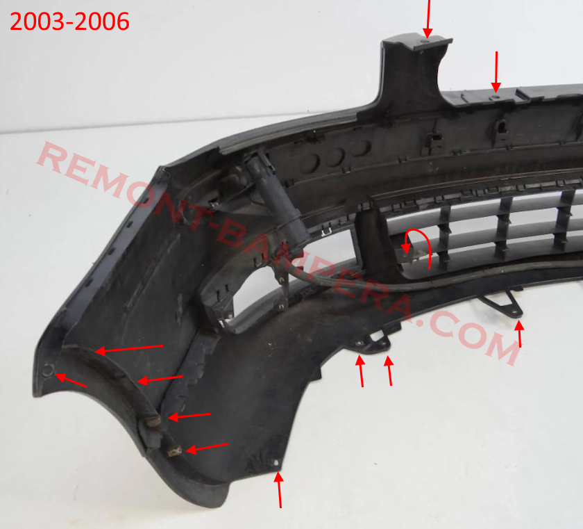 Posizioni di montaggio del paraurti anteriore VW Touran 1 2003-2006
