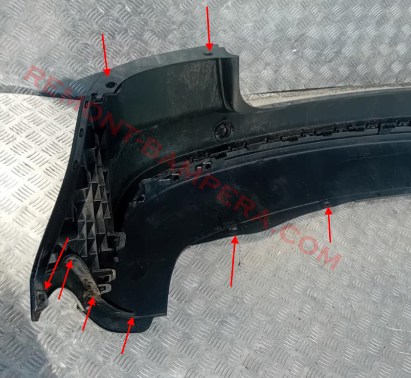 posizioni di montaggio del paraurti posteriore VW Touran 1 2003-2010