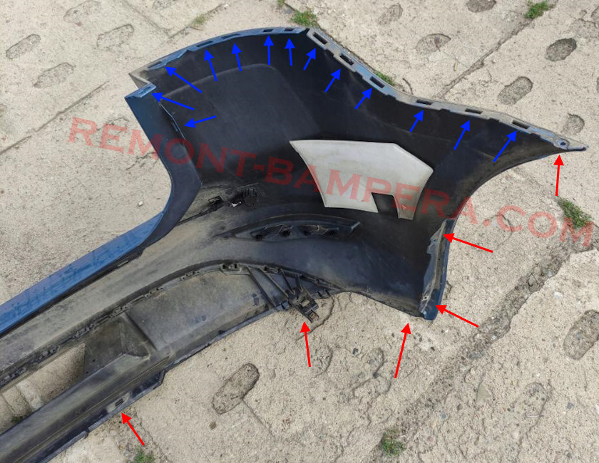 Montageorte der Heckstoßstange VW Touran 2 2015-2024