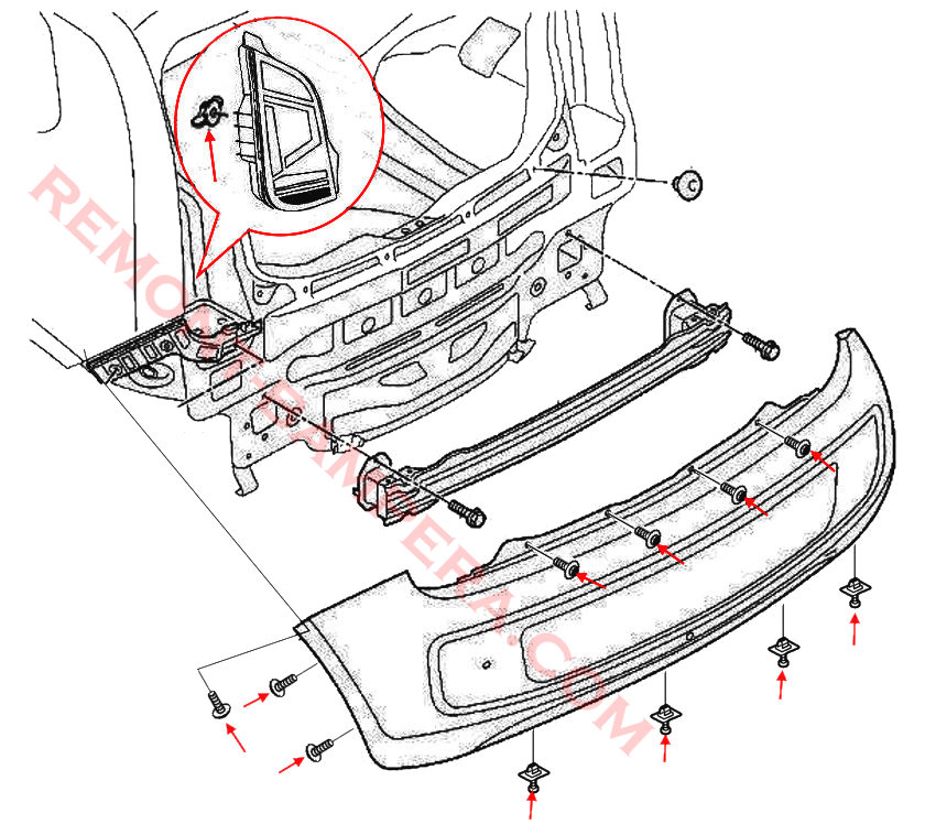 rear bumper mounting diagram vw up! 2011-2023