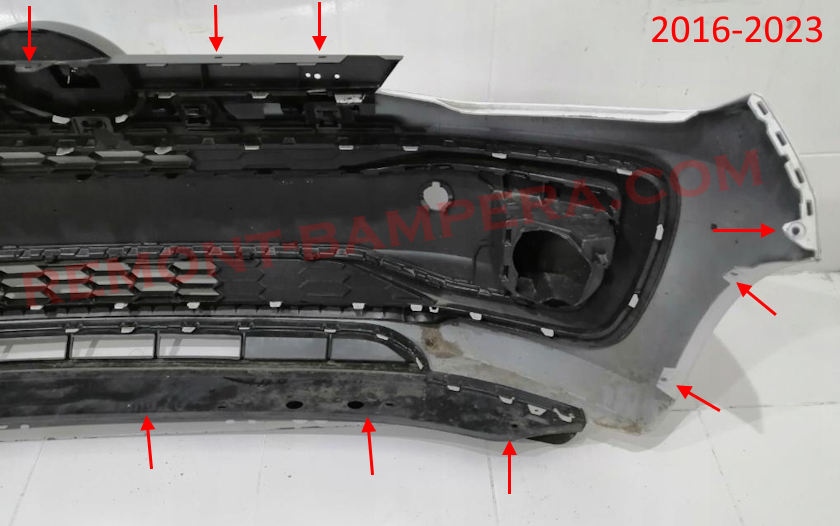 mounting locations for front bumper VW up! 2016-2023