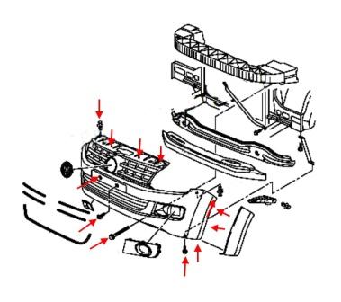 Diagrama de montaje del parachoques trasero Volkswagen Amarok