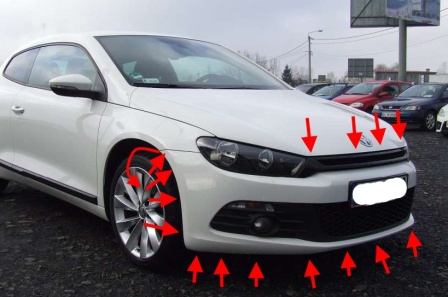 the attachment of the front bumper of the VW Scirocco