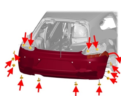the scheme of fastening the rear bumper of the VW Scirocco