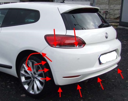 puntos de montaje para el parachoques trasero VW Scirocco