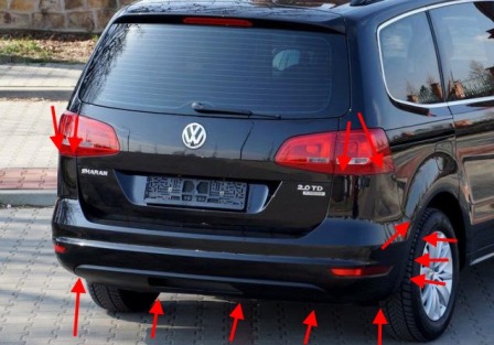 puntos de fijación del parachoques trasero VW Sharan (después de 2010)
