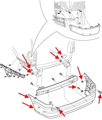 схема крепления заднего бампера SEAT Alhambra (после 2000 года)