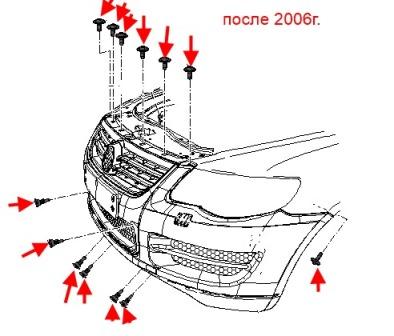 the scheme of fastening of the front bumper of the VW TOUAREG