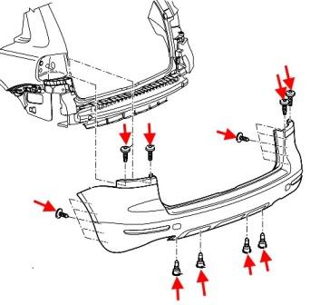 the scheme of fastening the rear bumper of the VW TOUAREG
