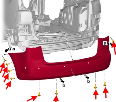 Diagrama de montaje del parachoques trasero VW Touran (después de 2010)