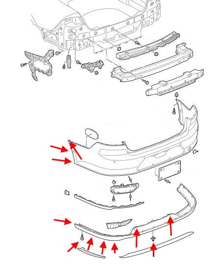 Montageplan der hinteren Stoßstange VW Passat B8 