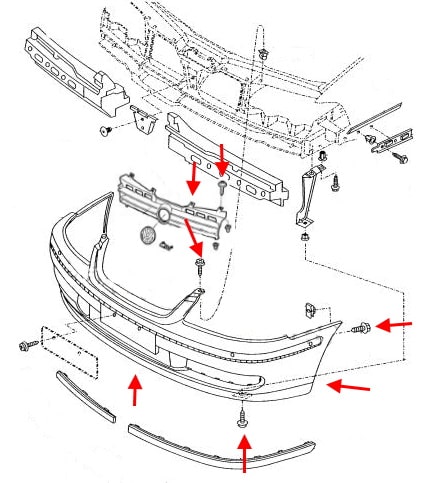 Схема крепления переднего бампера Gol / Pointer (1994-2008)