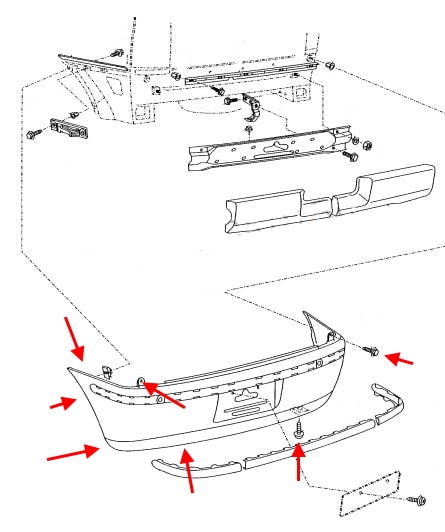 Gol / Pointer Rear Bumper Mounting Diagram (1994-2008)