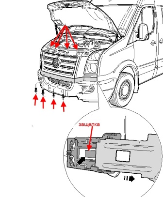 схема крепления переднего бампера VW Crafter