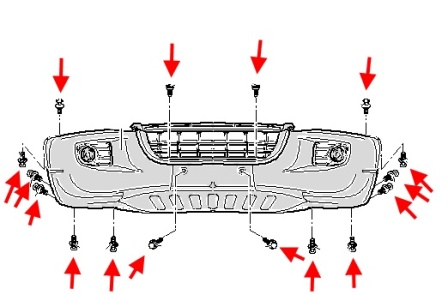 the scheme of fastening of the front bumper for VW Crafter