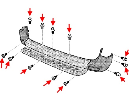 Diagrama de montaje del parachoques trasero VW Crafter