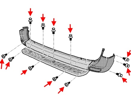 the scheme of fixing the rear bumper for VW Crafter