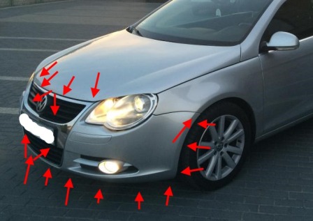 the attachment of the front bumper of the VW EOS