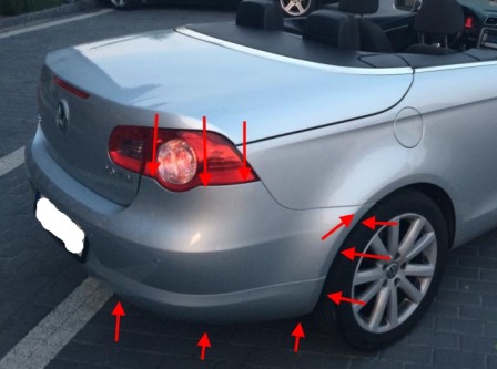 the attachment of the rear bumper of the VW EOS