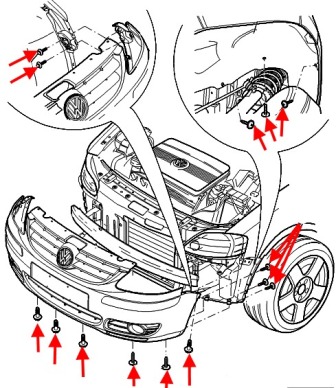 схема крепления переднего бампера VW FOX