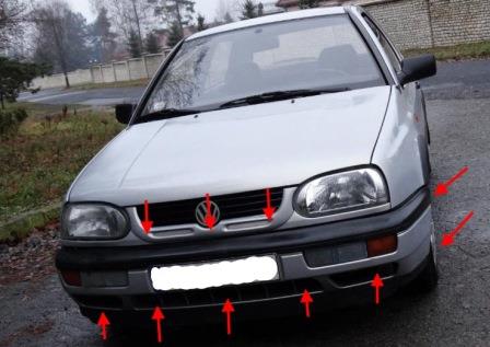 Befestigungspunkte der vorderen Stoßstange VW Golf 3 (vento)