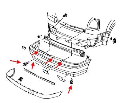 diagrama de montaje del parachoques trasero VW Golf 3 (vento)